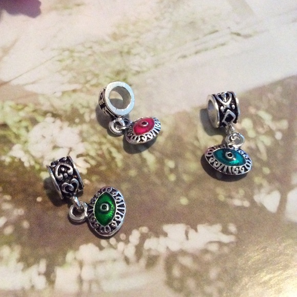 🌸 3PC ZEN WIDE HOLE CHARMS NECKLACE 3RD EYE BOHO PENDANT BEAD  CHARM SILVER DIY - Picture 7 of 7